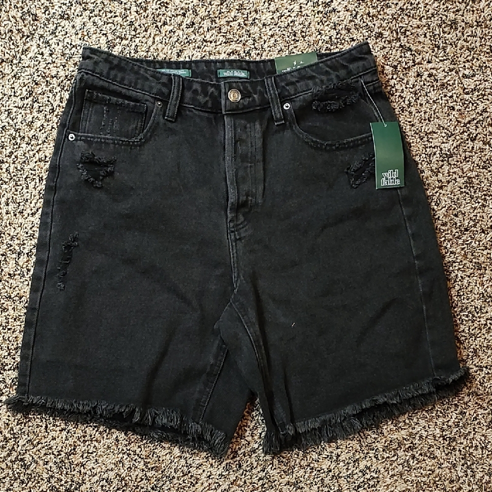 Wild Fable | Black Distressed High Rise Bermuda Denim Shorts